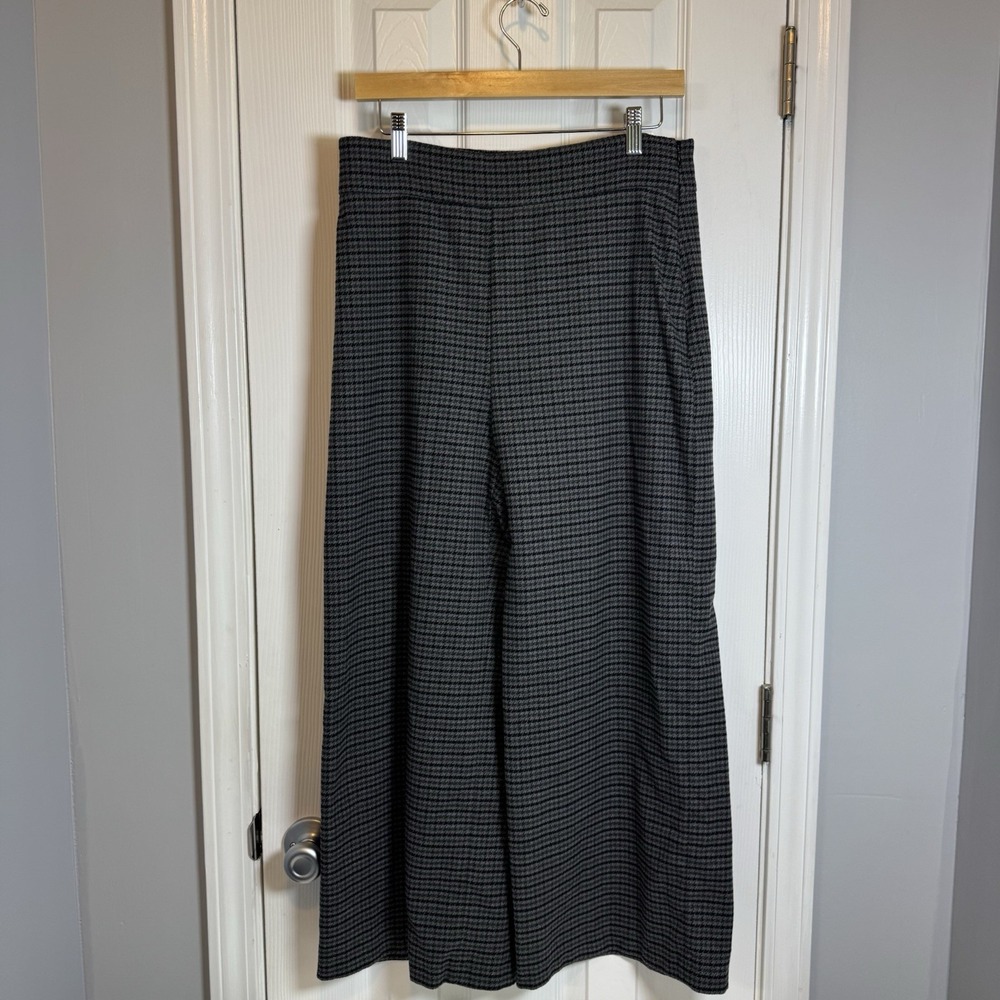 ZARA Houndstooth Wide Leg Pants Tweed Bloggers Sz Large Black Gray 25" Inseam